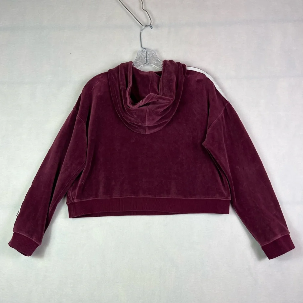 adidas Originals Cropped Velour Hoodie in Maroon/Burgundy Sz S - Picture 6 of 12